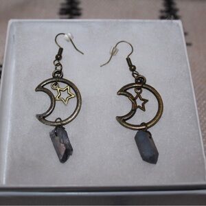 Antique Gold Style Moon Star Earrings